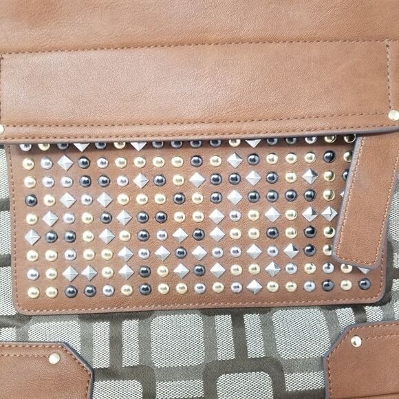 Brown With Metal Studded Nine West Shoulder Bag - Picture 8 of 11
